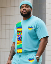 Men's Plus Size Tiffany Blue Creative Stripe Print T-Shirt Shorts Suit